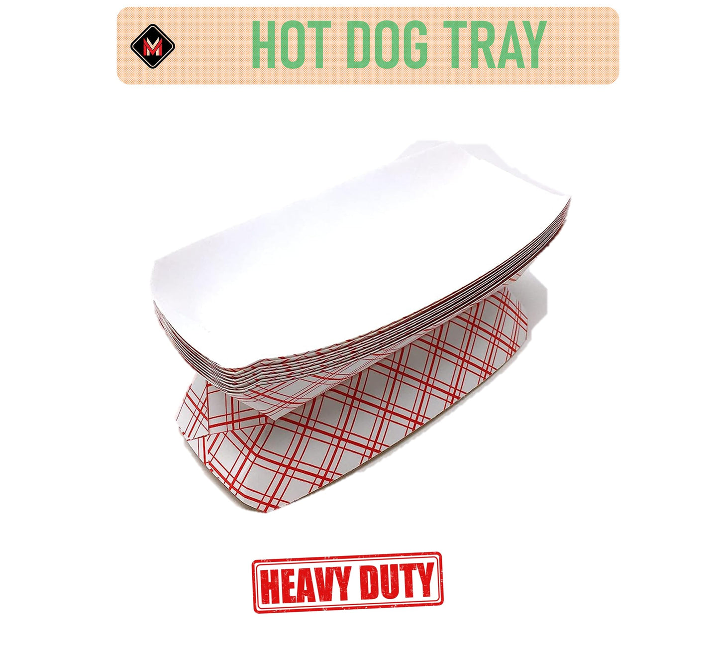 Mr Miracle 7 Inch Paper Hot Dog Tray in Red White Pattern. Disposable, Recyclable and Fully Biodegradable.
