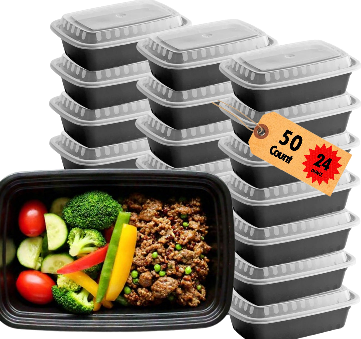 Mr Miracle Clear Plastic Takeout Containers - Durable and Sturdy Clamshell Food Boxes for To-Go and Storage Disposable Clam Shell Containers, Bulk Pack - Easy Open Hinge Design
