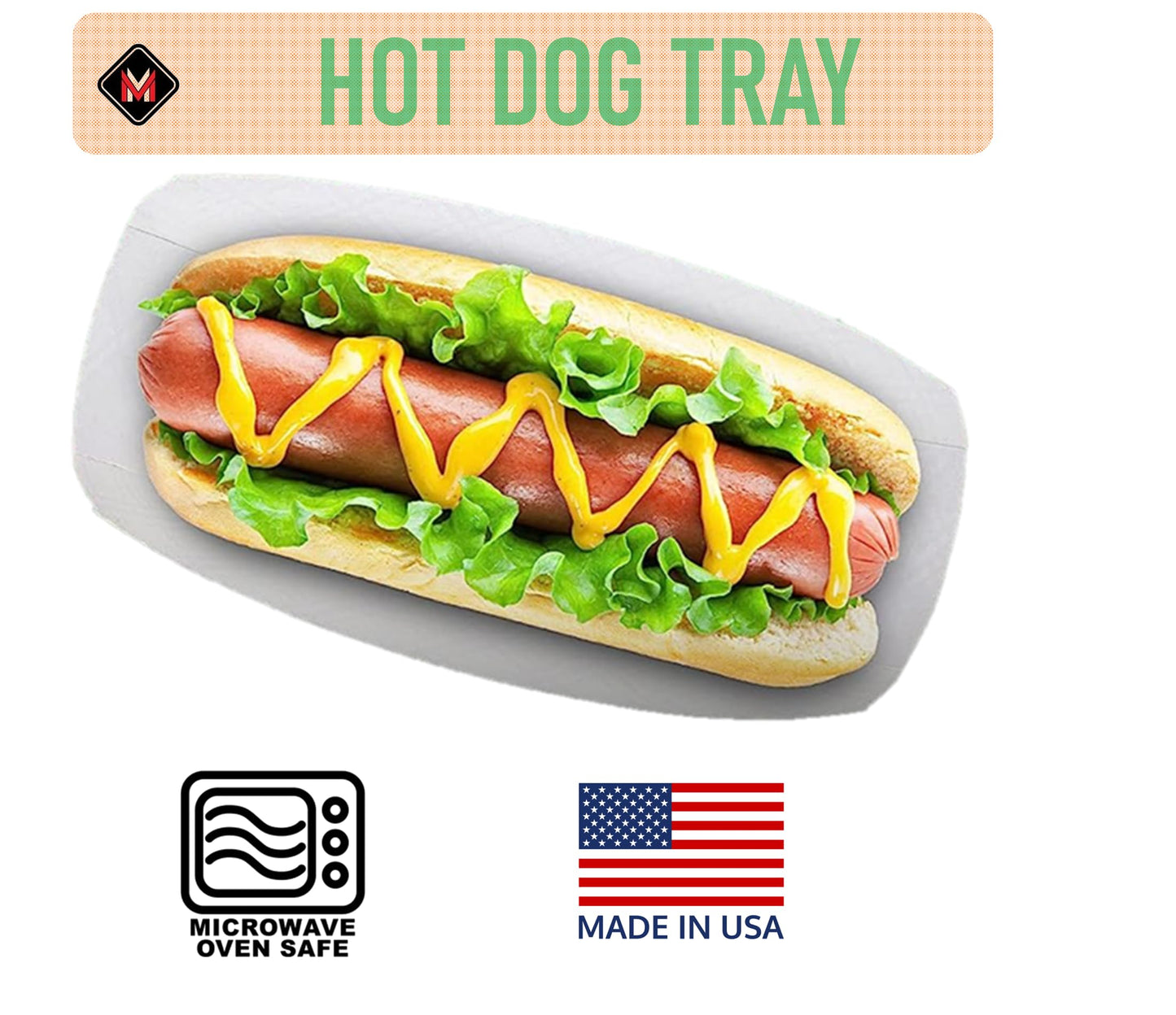 Mr Miracle 7 Inch Paper Hot Dog Tray in Red White Pattern. Disposable, Recyclable and Fully Biodegradable.