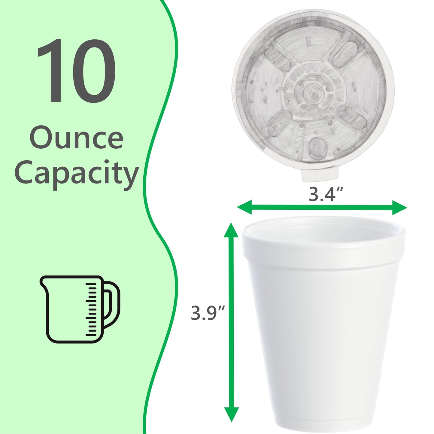 Foam Cups for Hot and Cold Drinks With Lids, USA-Made 50-Pack - Ideal Styrofoam Coffee Cups, Insulating To-Go Cups for Soda, Tea, Juice - Sturdy, Disposable and comparable to Industry standard