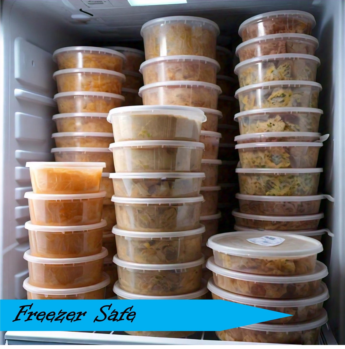 Mr. Miracle 16 Oz Food and Multi-Purpose Plastic Deli Containers with Matching Lids. Sealable. Non-Leaking. Microwavable, Freezer and Dishwasher Safe