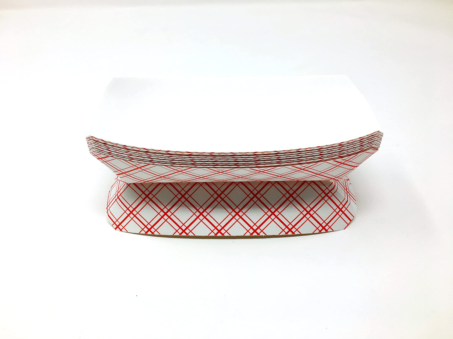 Mr Miracle 7 Inch Paper Hot Dog Tray in Red White Pattern. Disposable, Recyclable and Fully Biodegradable.