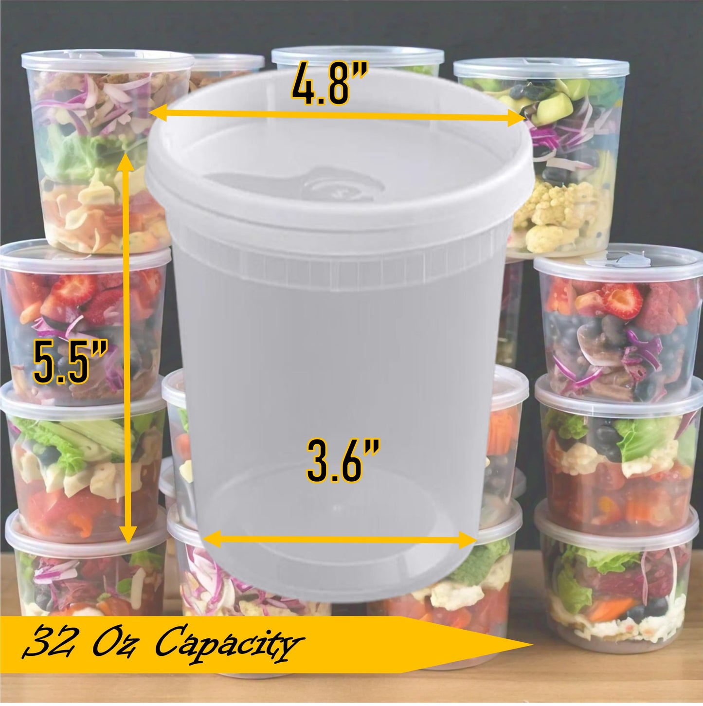 Mr. Miracle 16 Oz Food and Multi-Purpose Plastic Deli Containers with Matching Lids. Sealable. Non-Leaking. Microwavable, Freezer and Dishwasher Safe