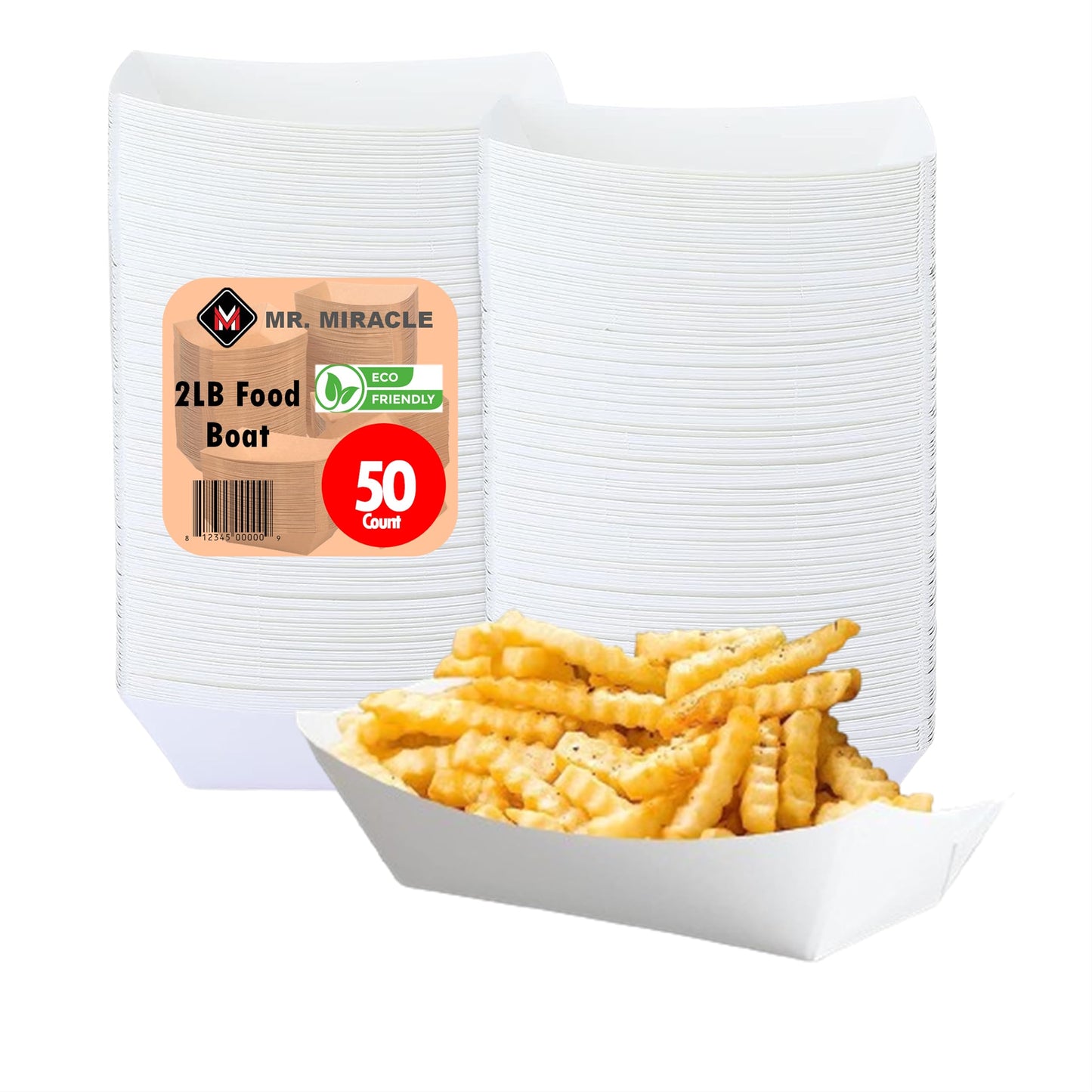 Mr Miracle Kraft Paper Food Tray. 2 Pound Size. Disposable, Recyclable and Fully Biodegradable. Made in USA