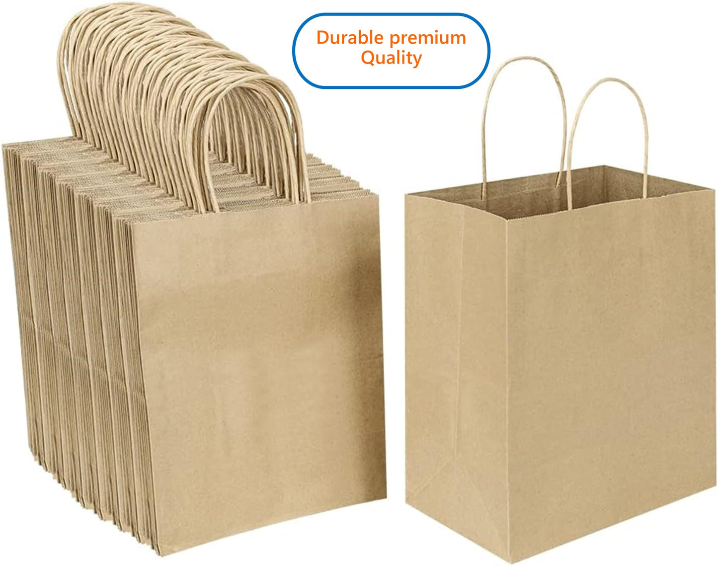 57 Lb Large Kraft Paper Grocery Bags with Handles - 12 x 17 x 7 - Durable, Reusable & Eco-Friendly Shopping Bags, Brown Kraft Take-Out Bags for Retail, To-Go, Any Occasion