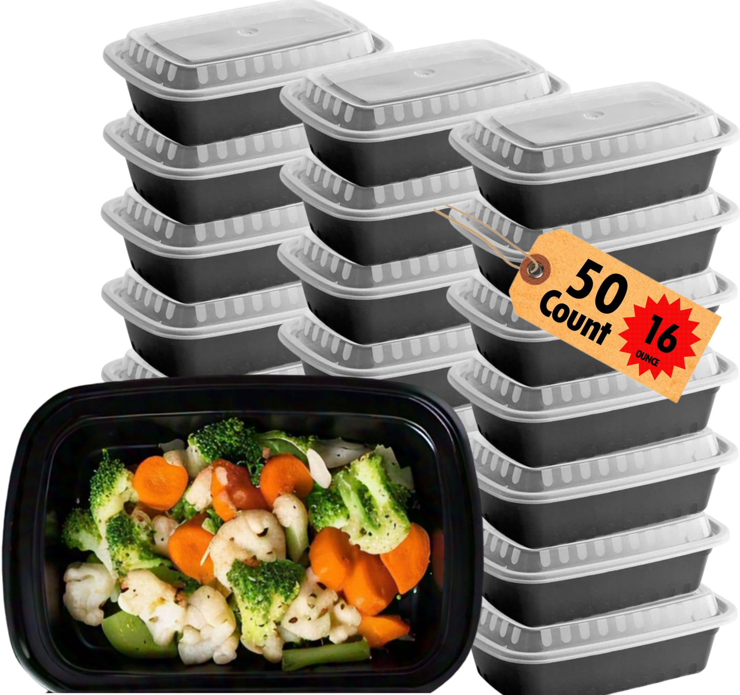 Mr Miracle Clear Plastic Takeout Containers - Durable and Sturdy Clamshell Food Boxes for To-Go and Storage Disposable Clam Shell Containers, Bulk Pack - Easy Open Hinge Design
