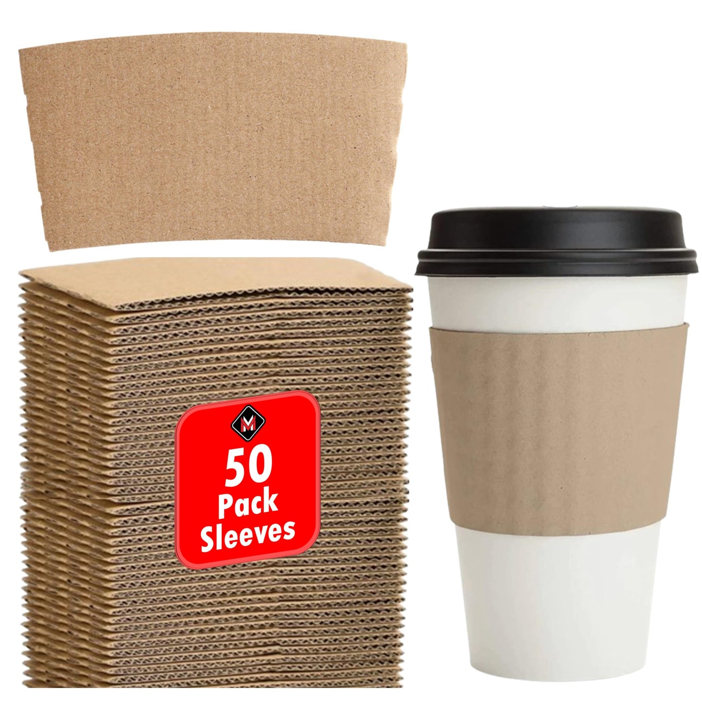 Mr Miracle Disposable Brown Coffee Sleeves - Eco-Friendly Kraft Jacket Beverage Sleeves for Paper Cups, Fits 10-20oz - Bulk Coffee Sleeves Multi Pack for Cafés & Shops