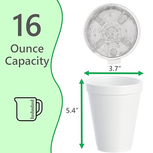 Foam Cups for Hot and Cold Drinks With Lids, USA-Made 50-Pack - Ideal Styrofoam Coffee Cups, Insulating To-Go Cups for Soda, Tea, Juice - Sturdy, Disposable and comparable to Industry standard