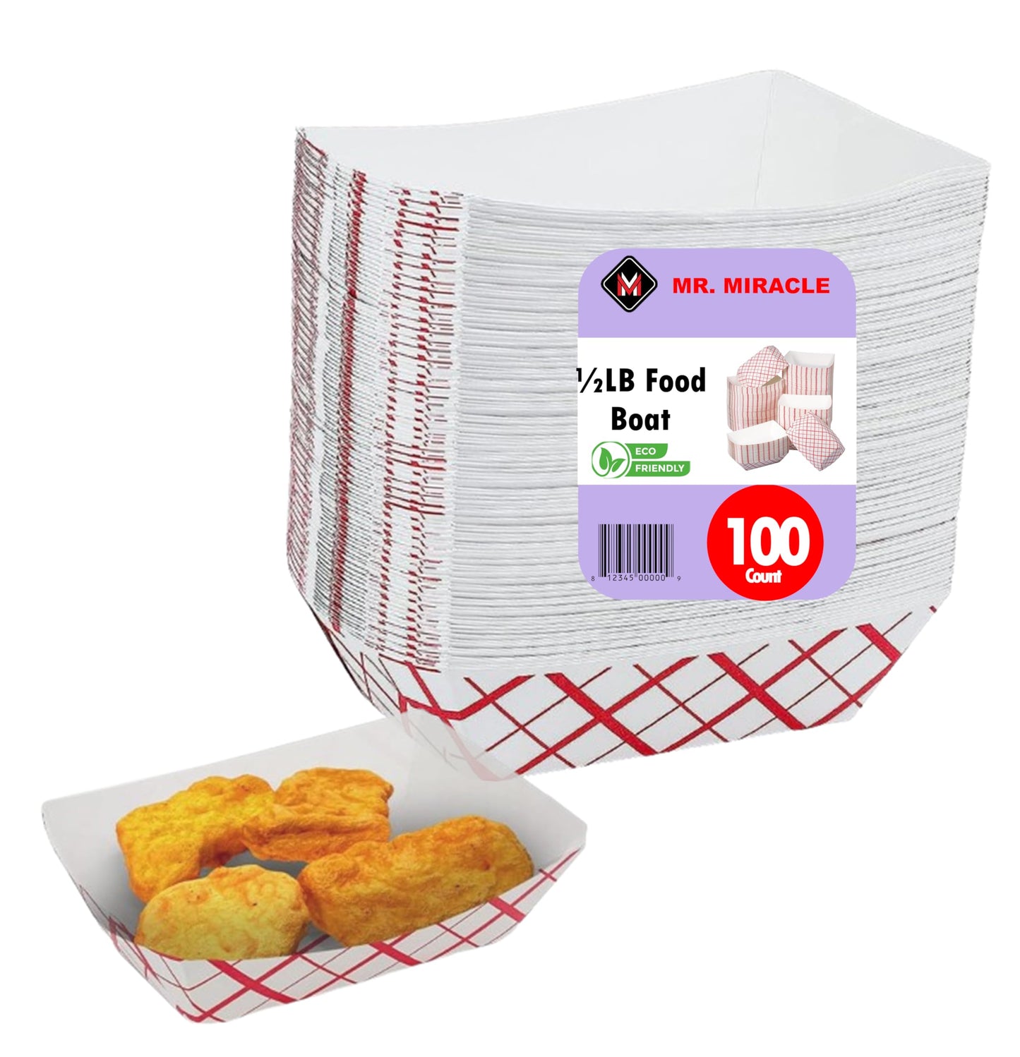 Mr Miracle Paper 1/2 Pound Food Tray. Disposable, Recyclable and Fully Biodegradable. Made in USA