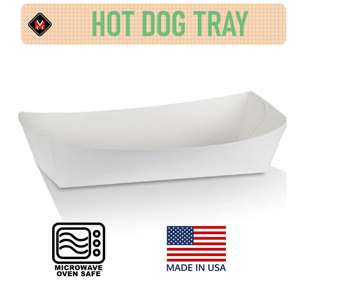Mr Miracle 7 Inch Paper Hot Dog Tray in Red White Pattern. Disposable, Recyclable and Fully Biodegradable.