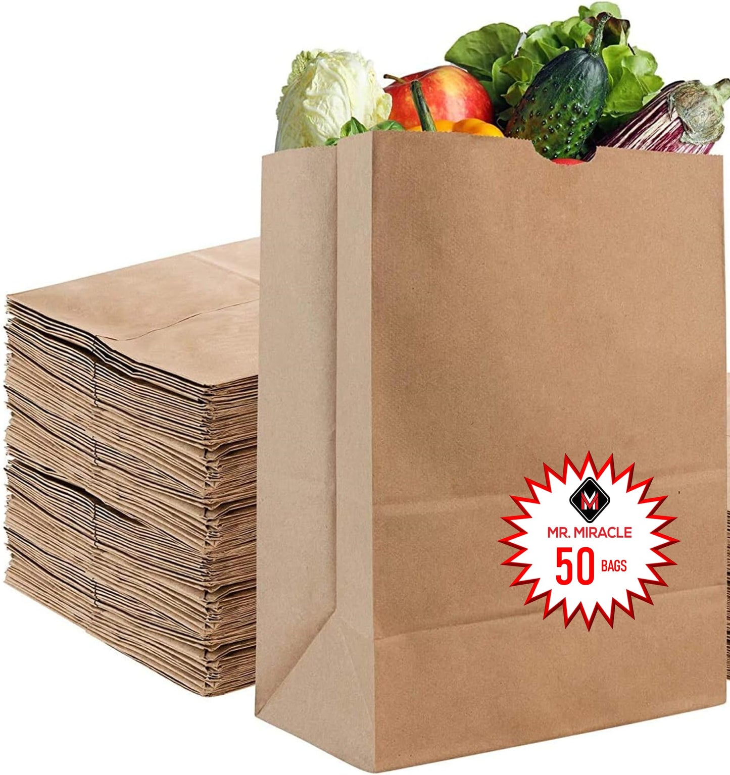 57 Lb Large Kraft Paper Grocery Bags with Handles - 12 x 17 x 7 - Durable, Reusable & Eco-Friendly Shopping Bags, Brown Kraft Take-Out Bags for Retail, To-Go, Any Occasion