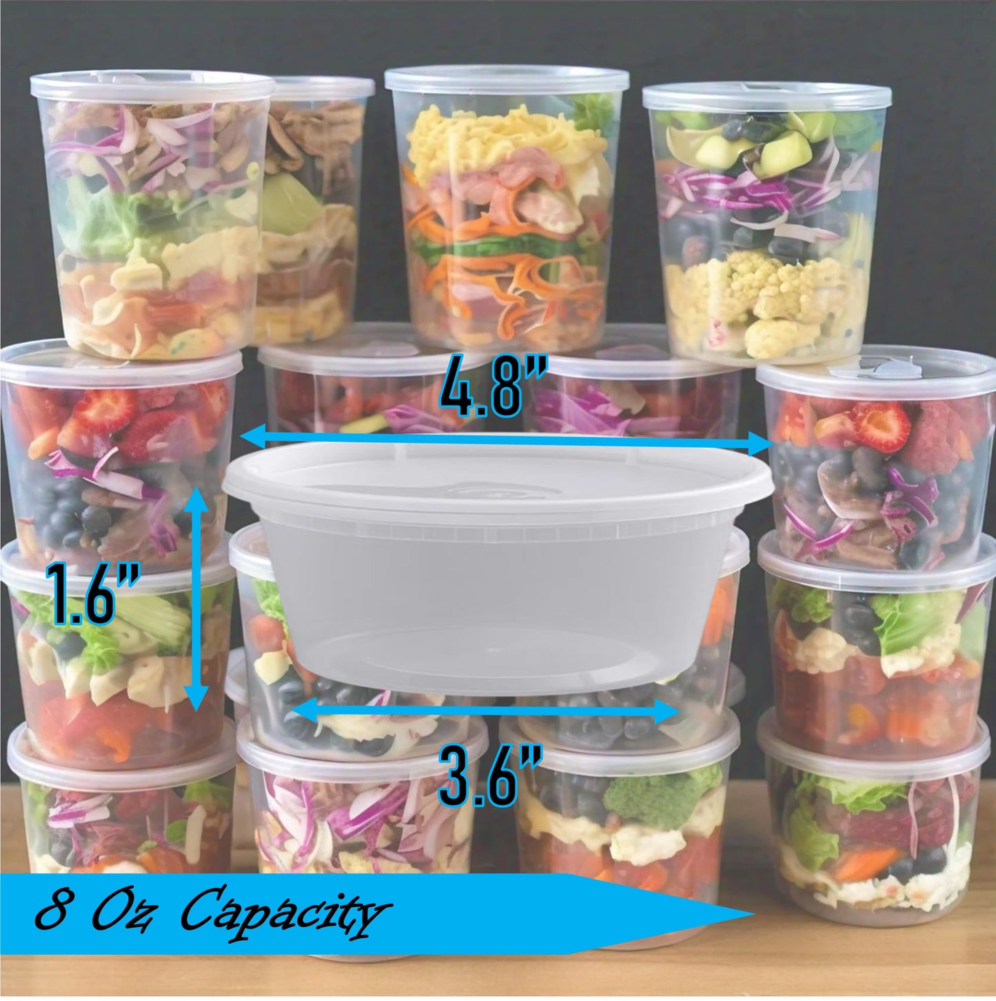Mr. Miracle 16 Oz Food and Multi-Purpose Plastic Deli Containers with Matching Lids. Sealable. Non-Leaking. Microwavable, Freezer and Dishwasher Safe