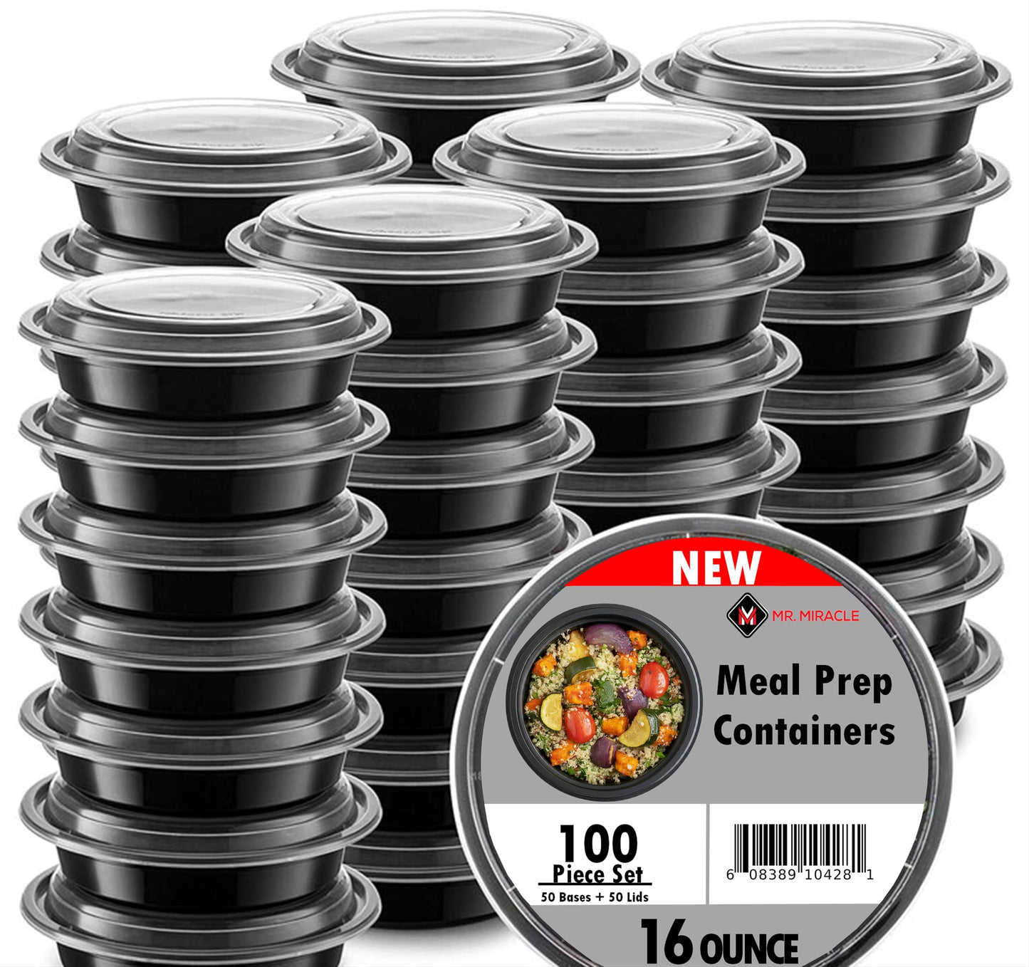 Mr Miracle Clear Plastic Takeout Containers - Durable and Sturdy Clamshell Food Boxes for To-Go and Storage Disposable Clam Shell Containers, Bulk Pack - Easy Open Hinge Design