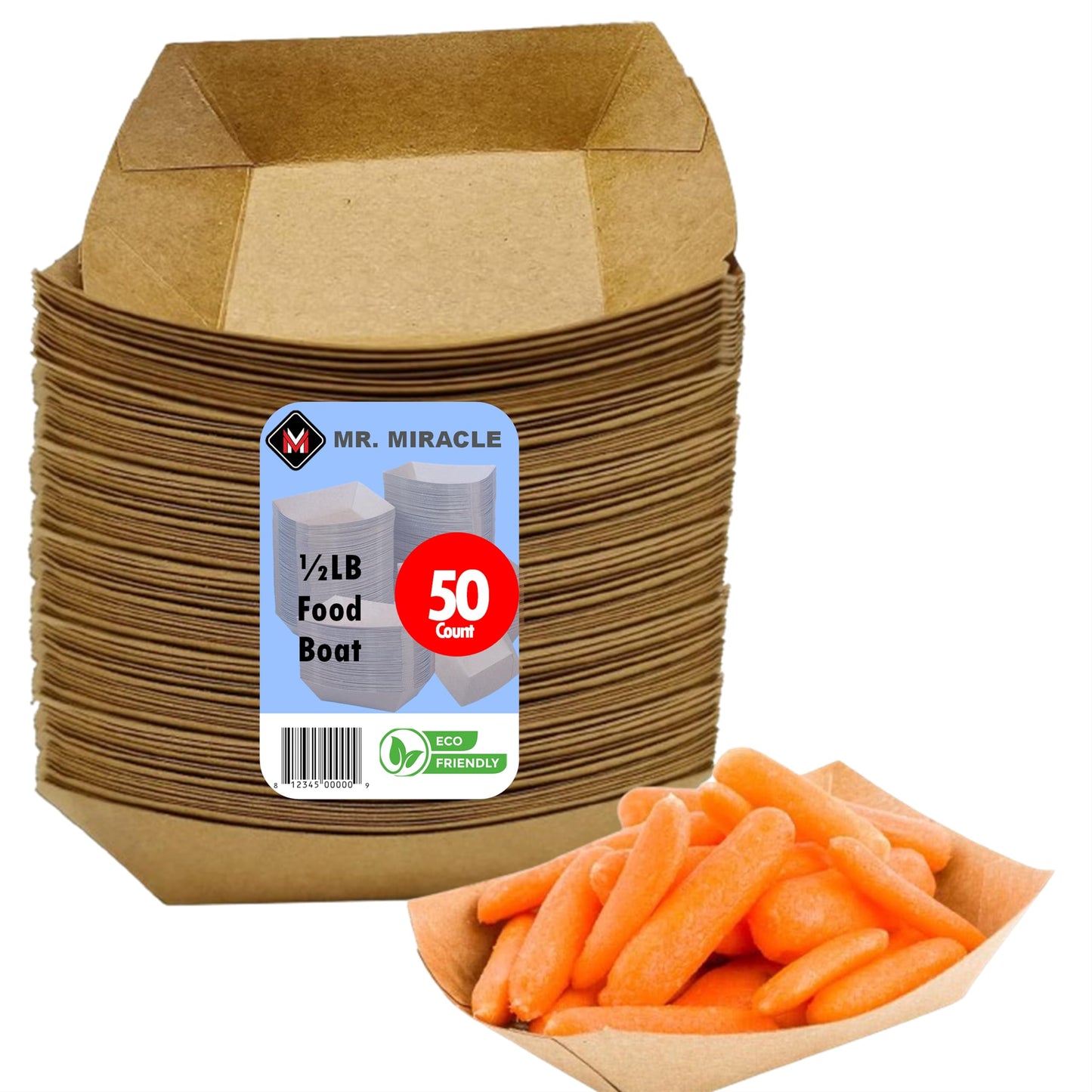 Mr Miracle Paper 1/2 Pound Food Tray. Disposable, Recyclable and Fully Biodegradable. Made in USA