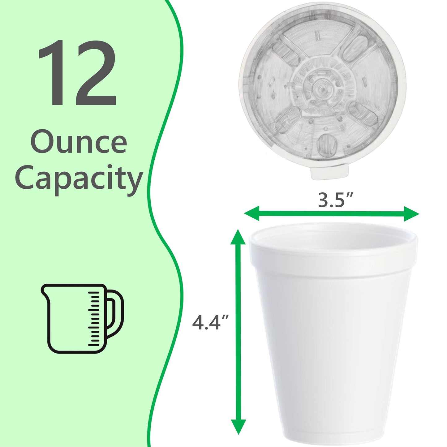 Foam Cups for Hot and Cold Drinks With Lids, USA-Made 50-Pack - Ideal Styrofoam Coffee Cups, Insulating To-Go Cups for Soda, Tea, Juice - Sturdy, Disposable and comparable to Industry standard