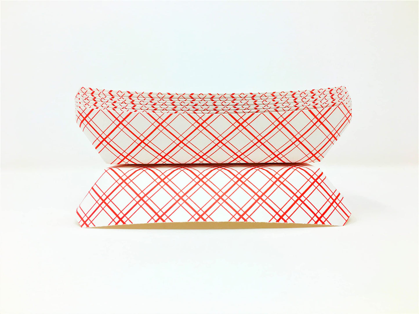 Mr Miracle 7 Inch Paper Hot Dog Tray in Red White Pattern. Disposable, Recyclable and Fully Biodegradable.