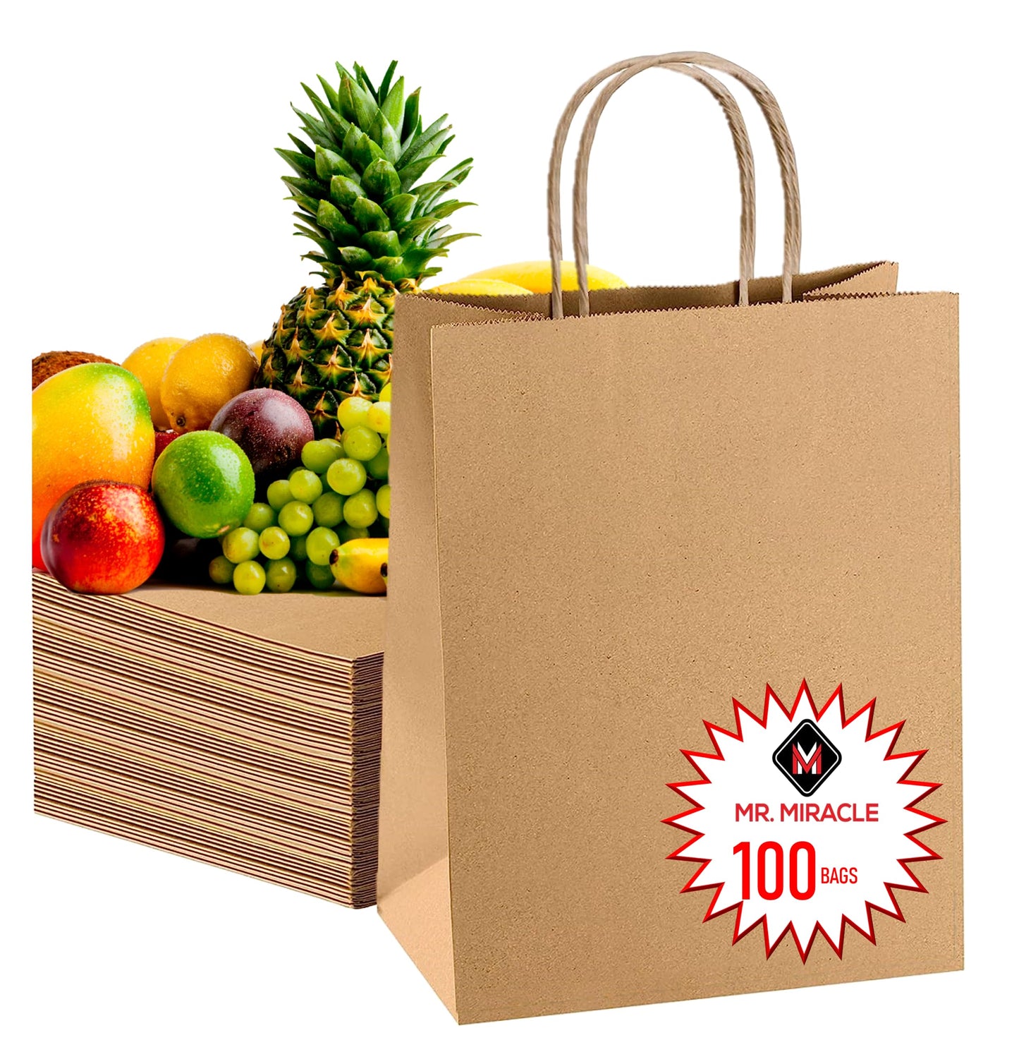 57 Lb Large Kraft Paper Grocery Bags with Handles - 12 x 17 x 7 - Durable, Reusable & Eco-Friendly Shopping Bags, Brown Kraft Take-Out Bags for Retail, To-Go, Any Occasion