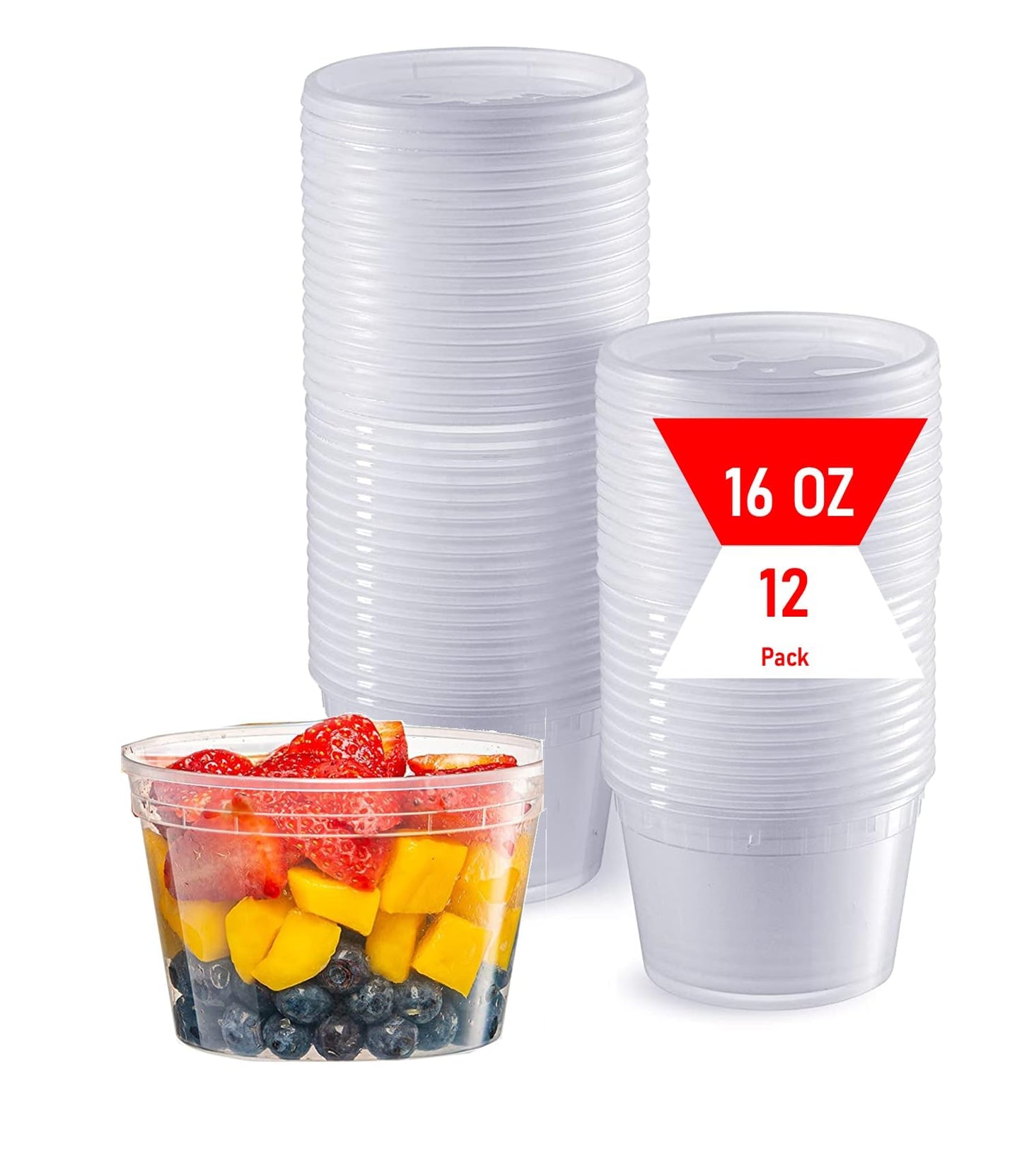 Mr. Miracle 16 Oz Food and Multi-Purpose Plastic Deli Containers with Matching Lids. Sealable. Non-Leaking. Microwavable, Freezer and Dishwasher Safe
