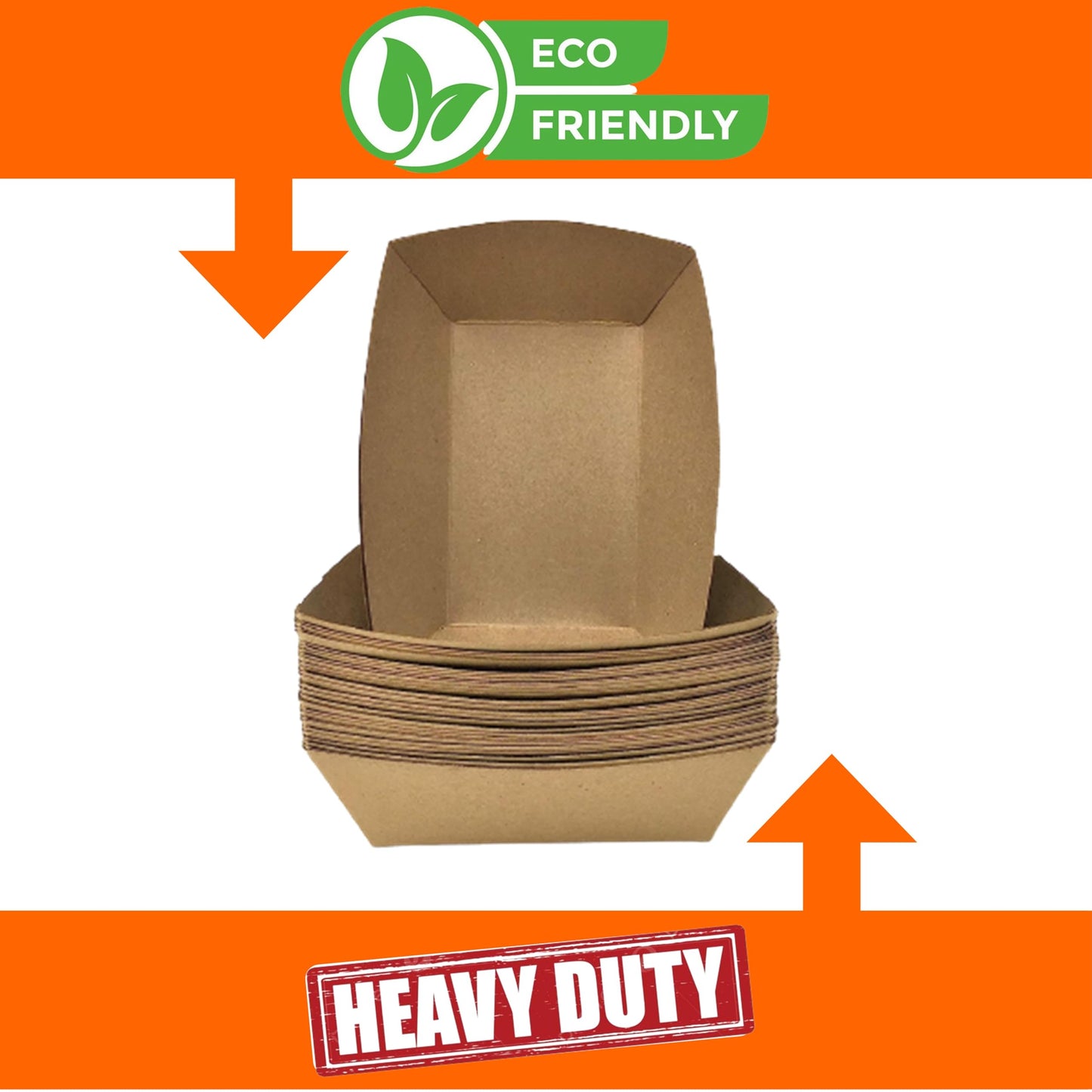 Mr Miracle Kraft Paper Food Tray. 2 Pound Size. Disposable, Recyclable and Fully Biodegradable. Made in USA