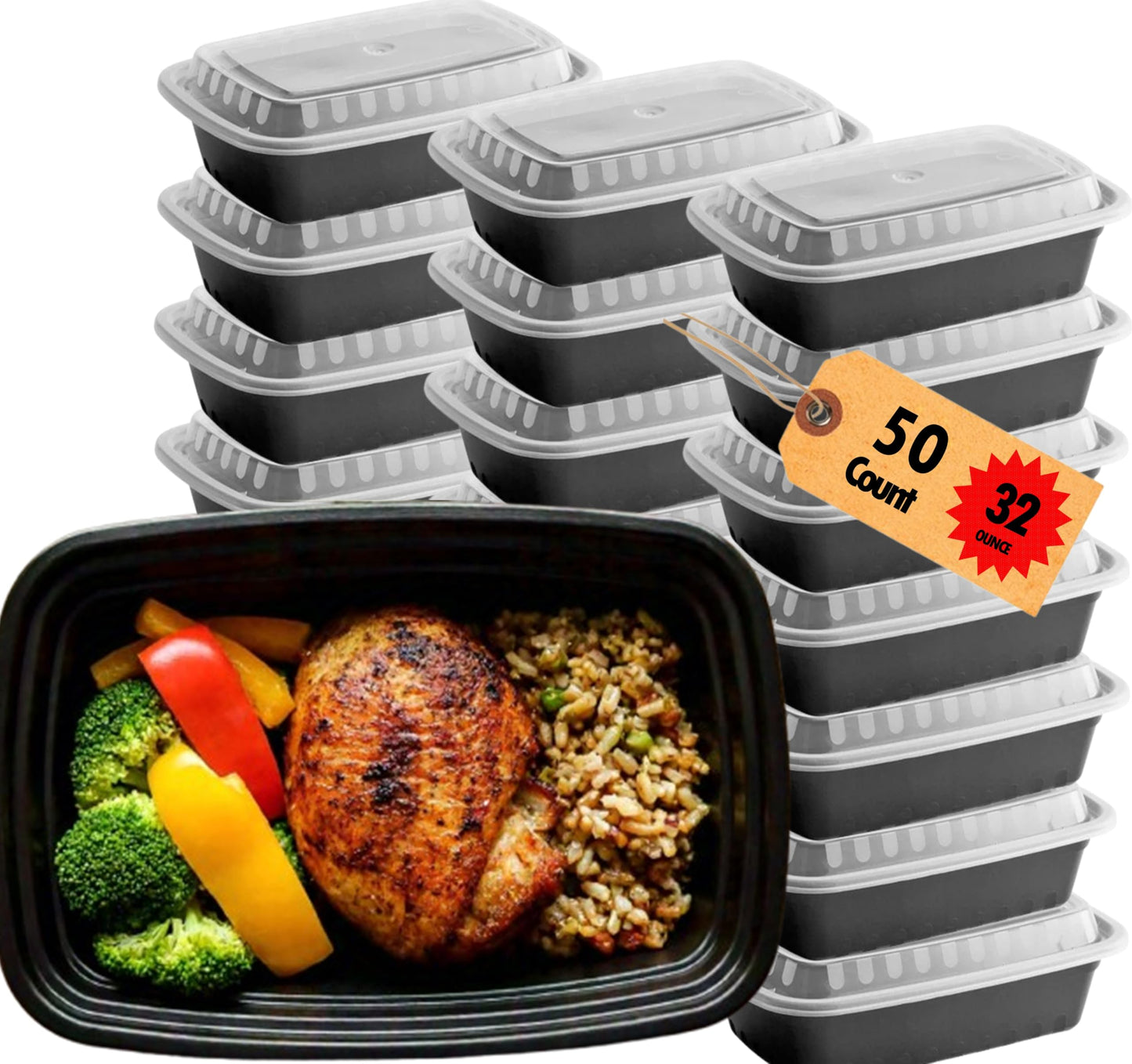 Mr Miracle Clear Plastic Takeout Containers - Durable and Sturdy Clamshell Food Boxes for To-Go and Storage Disposable Clam Shell Containers, Bulk Pack - Easy Open Hinge Design