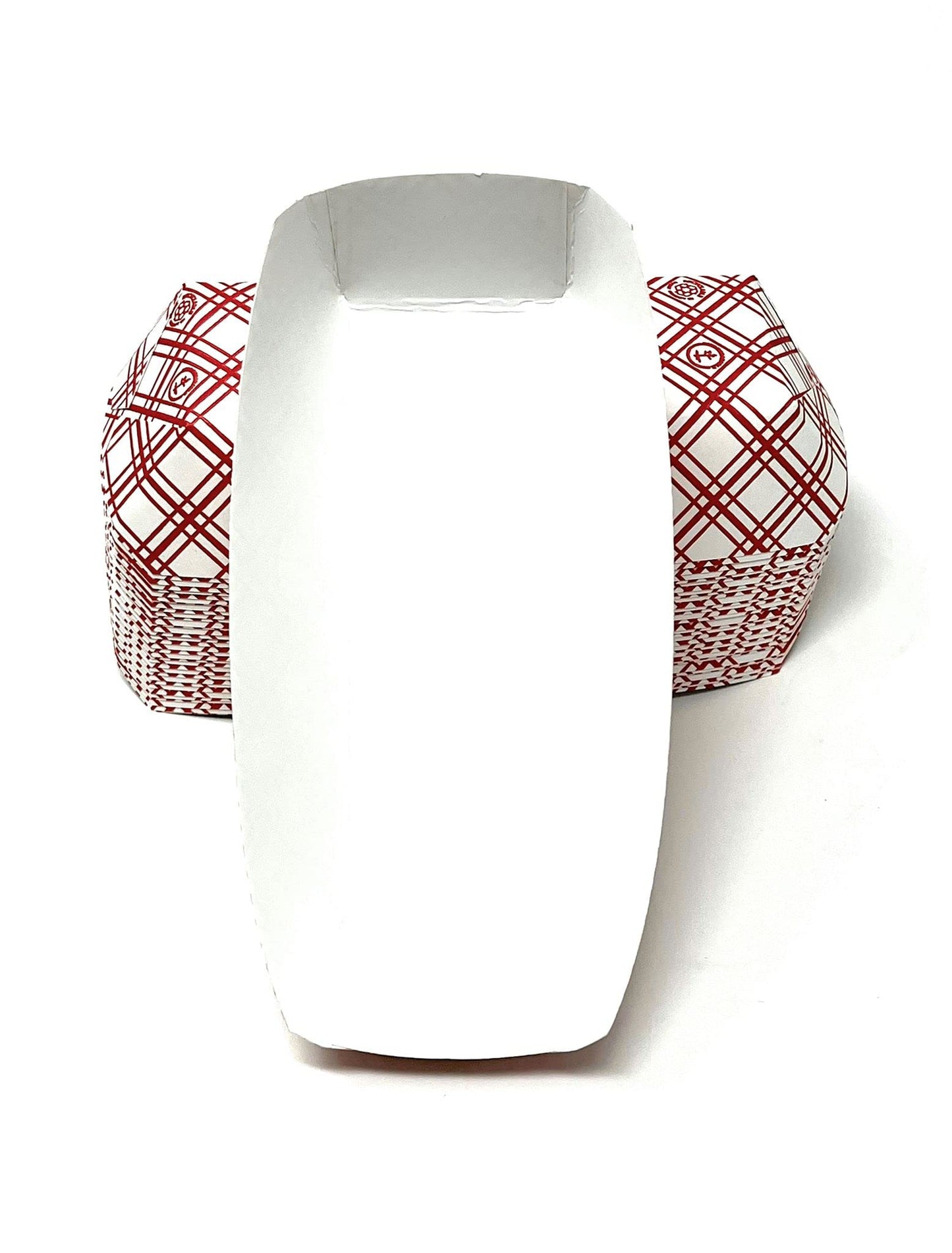 Mr Miracle 7 Inch Paper Hot Dog Tray in Red White Pattern. Disposable, Recyclable and Fully Biodegradable.