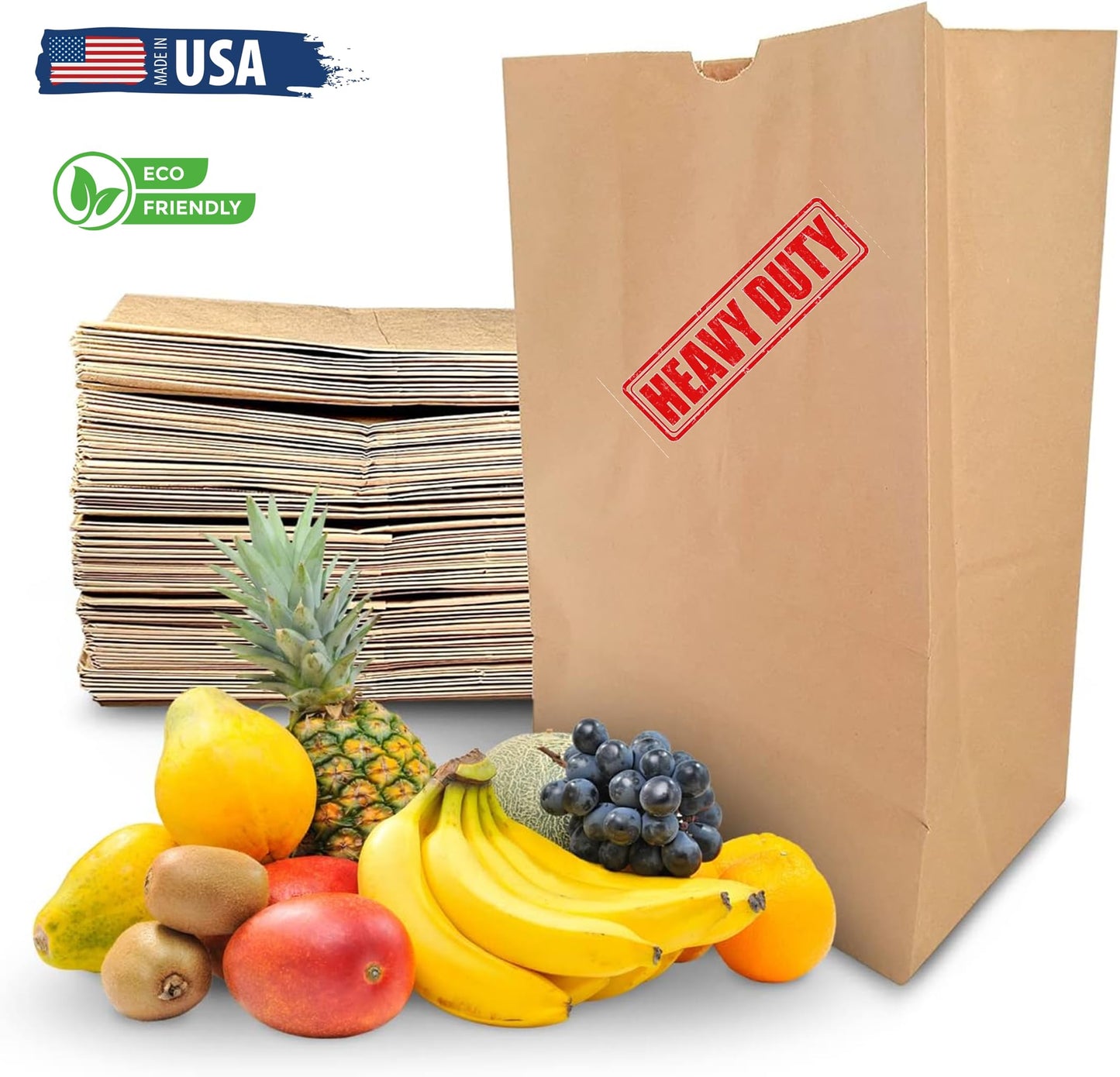 57 Lb Large Kraft Paper Grocery Bags with Handles - 12 x 17 x 7 - Durable, Reusable & Eco-Friendly Shopping Bags, Brown Kraft Take-Out Bags for Retail, To-Go, Any Occasion
