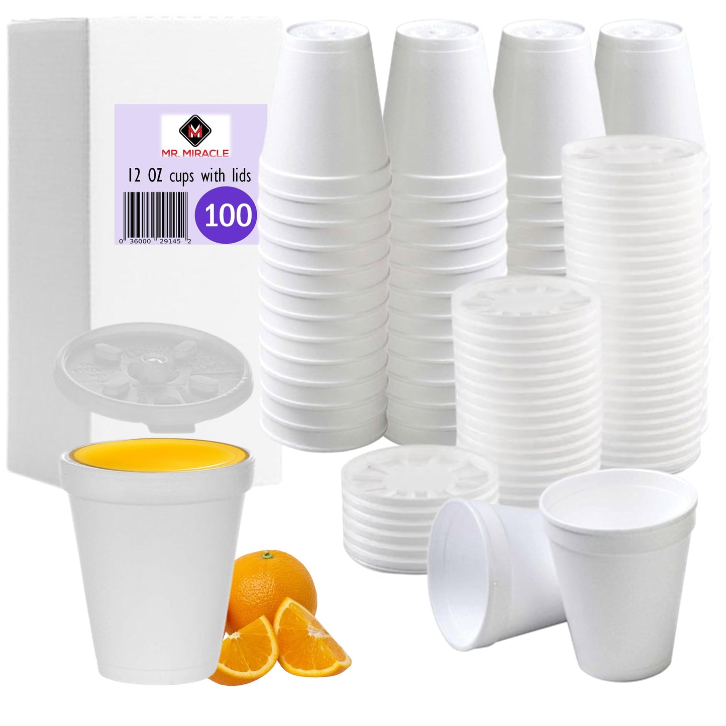 Foam Cups for Hot and Cold Drinks With Lids, USA-Made 50-Pack - Ideal Styrofoam Coffee Cups, Insulating To-Go Cups for Soda, Tea, Juice - Sturdy, Disposable and comparable to Industry standard