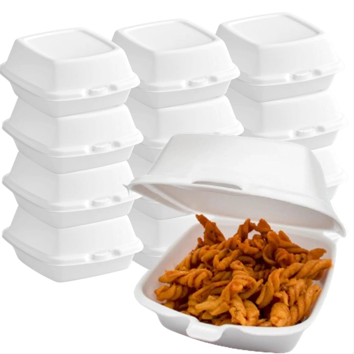 Foam Containers, Disposable Clamshell Styrafoam Containers for Food - Hinged Lid, Multi Pack, Restaurant to Go Trays, Lunch Container with Recessed Lid for Stable Stack