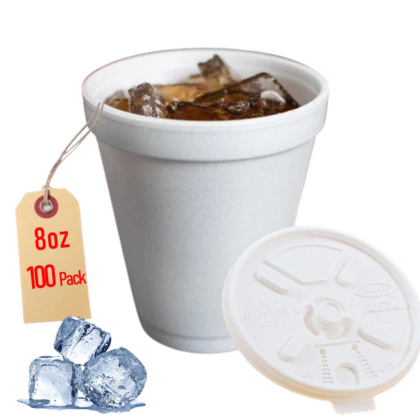 Foam Cups for Hot and Cold Drinks With Lids, USA-Made 50-Pack - Ideal Styrofoam Coffee Cups, Insulating To-Go Cups for Soda, Tea, Juice - Sturdy, Disposable and comparable to Industry standard