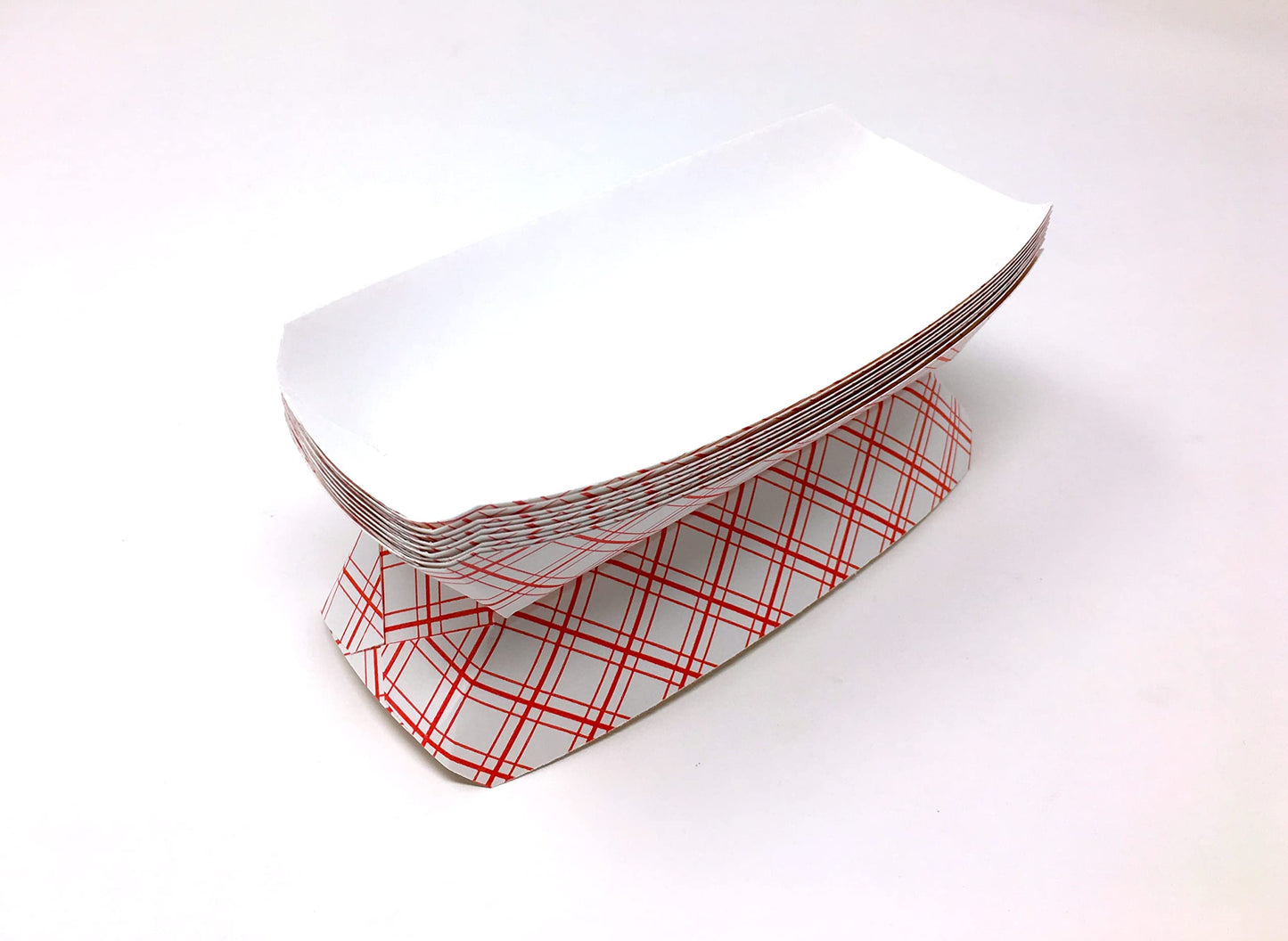 Mr Miracle 7 Inch Paper Hot Dog Tray in Red White Pattern. Disposable, Recyclable and Fully Biodegradable.