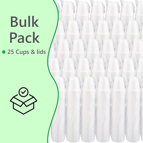 Foam Cups for Hot and Cold Drinks With Lids, USA-Made 50-Pack - Ideal Styrofoam Coffee Cups, Insulating To-Go Cups for Soda, Tea, Juice - Sturdy, Disposable and comparable to Industry standard