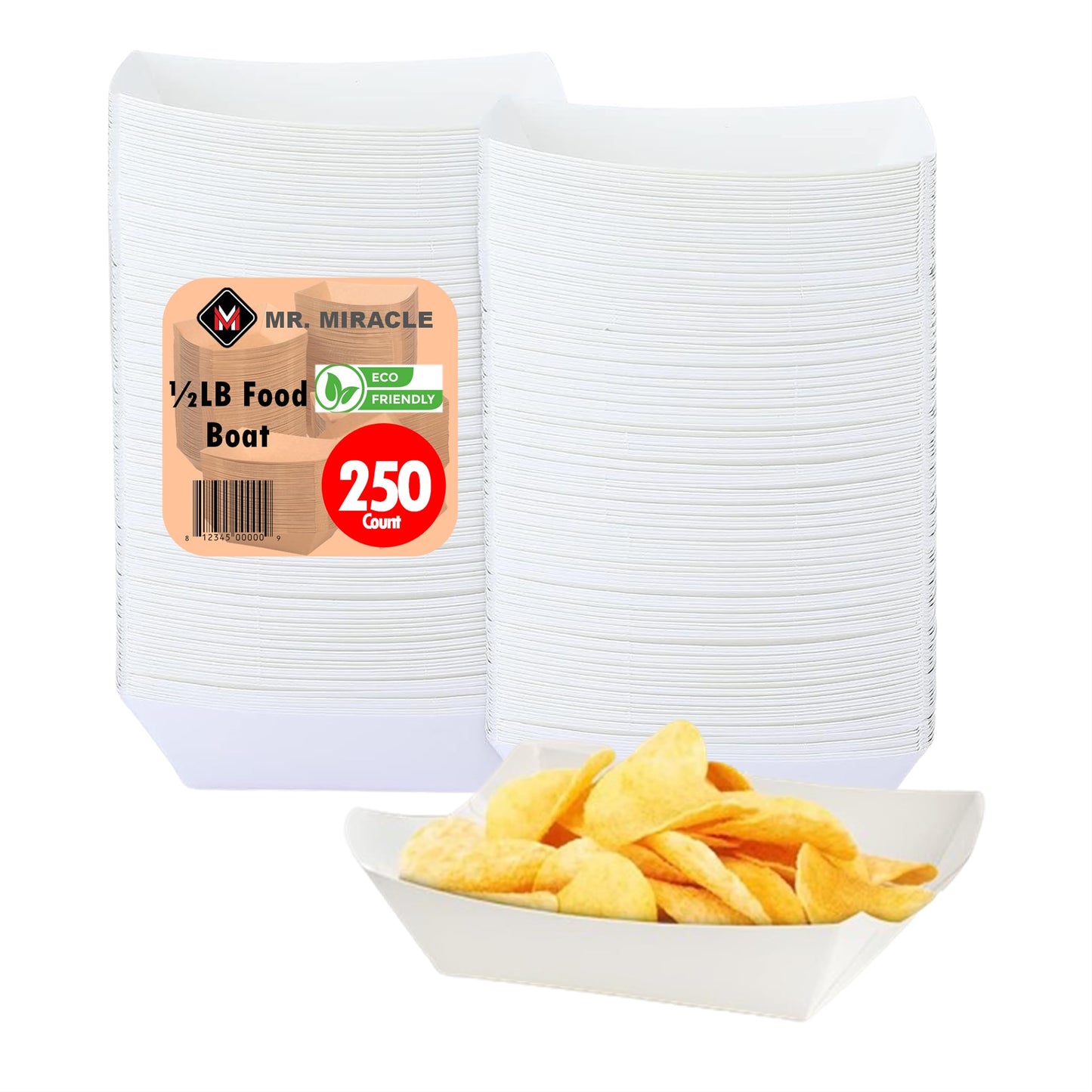 Mr Miracle Paper 1/2 Pound Food Tray. Disposable, Recyclable and Fully Biodegradable. Made in USA