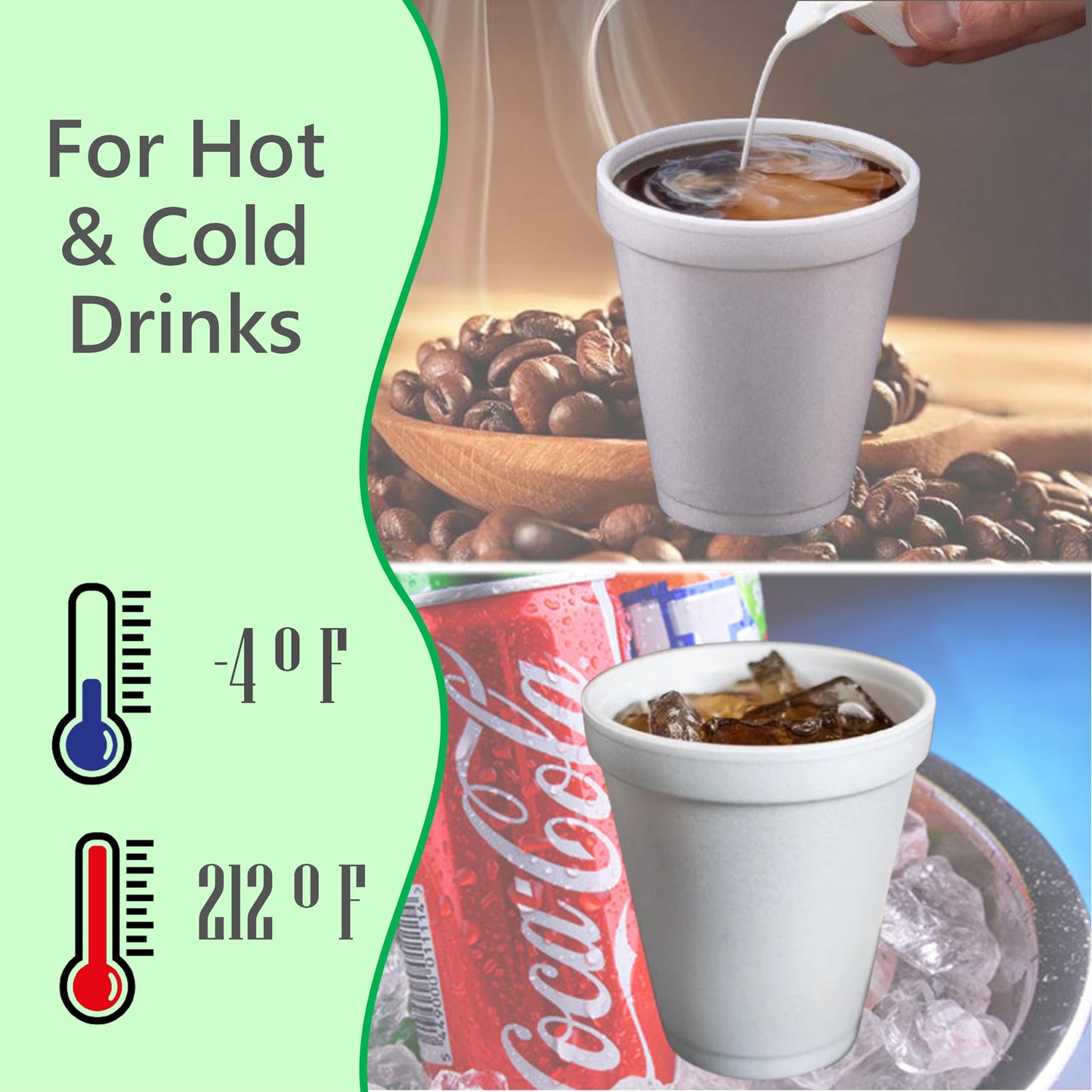 Foam Cups for Hot and Cold Drinks With Lids, USA-Made 50-Pack - Ideal Styrofoam Coffee Cups, Insulating To-Go Cups for Soda, Tea, Juice - Sturdy, Disposable and comparable to Industry standard