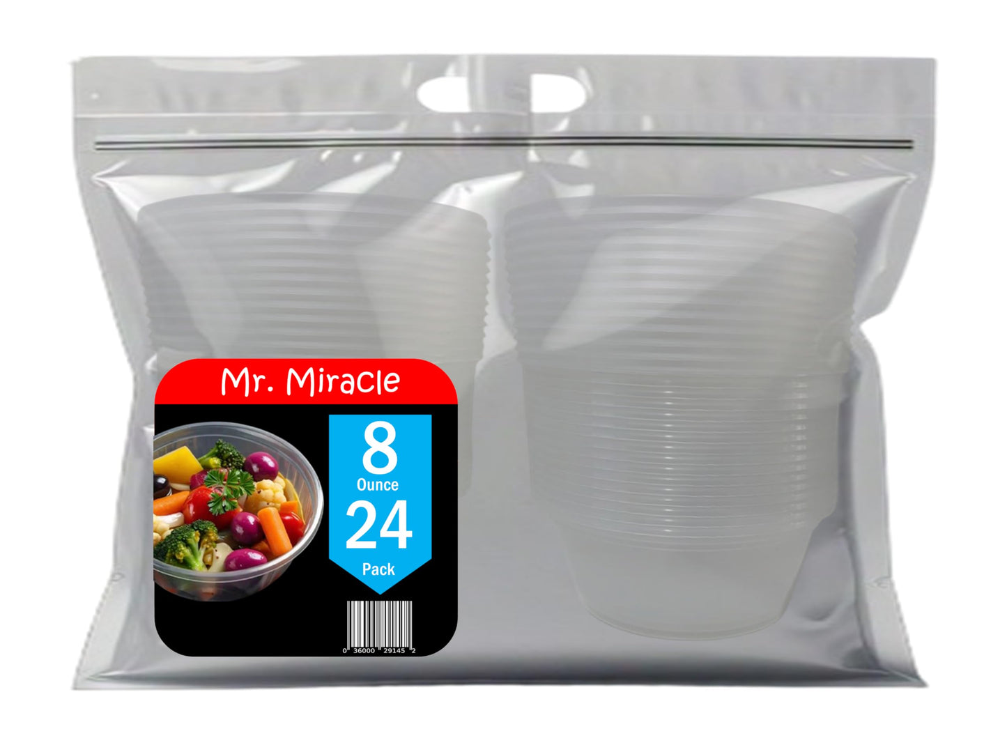 Mr. Miracle 16 Oz Food and Multi-Purpose Plastic Deli Containers with Matching Lids. Sealable. Non-Leaking. Microwavable, Freezer and Dishwasher Safe