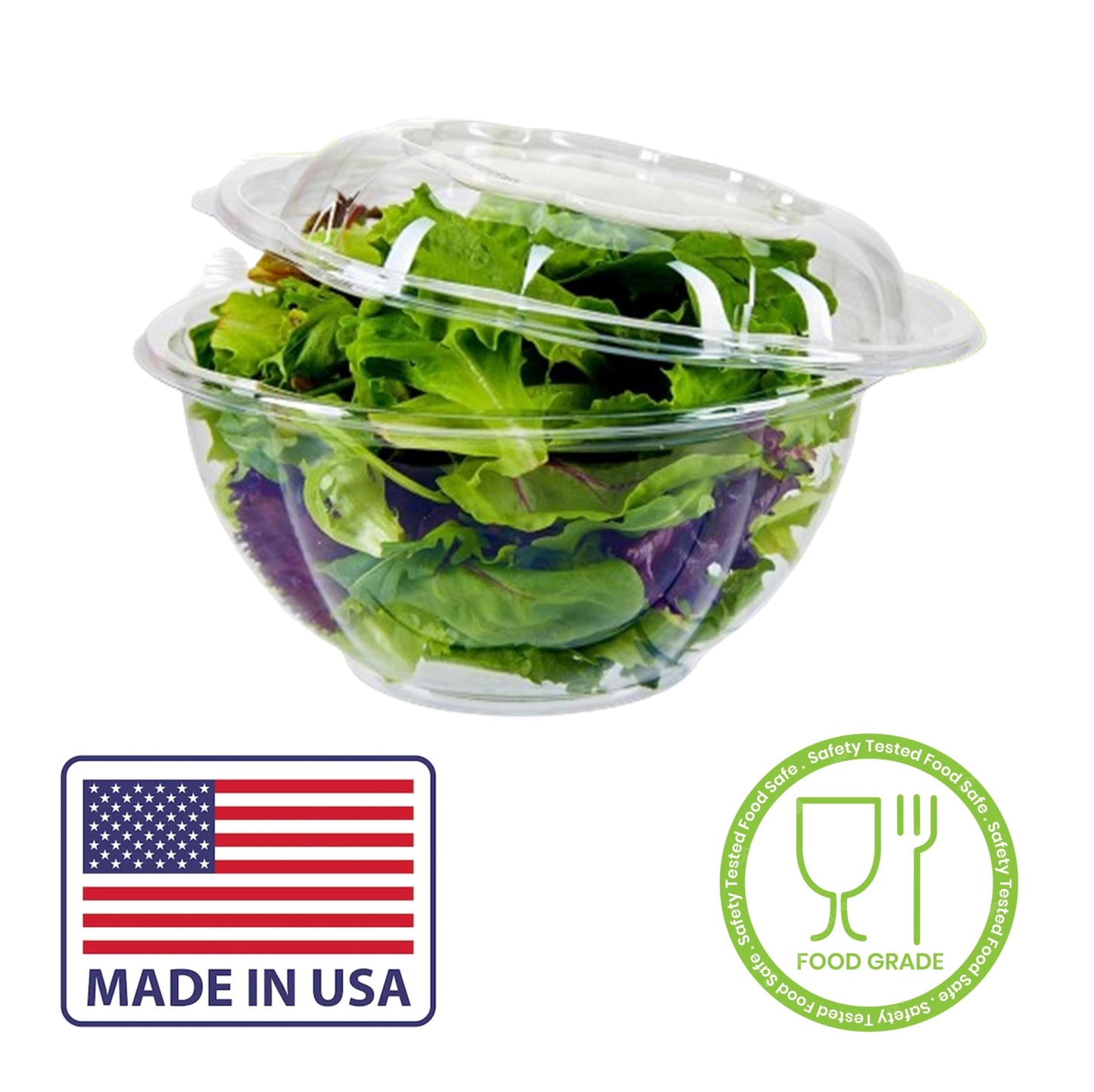 Clear Plastic Salad Bowls with Snap-On Lids(50 Pack)-Airtight Disposable Salad Containers for Lunch, Meal Prep & Parties- Ideal as Disposable Salad Bowls with Lids & Plastic Salad Bowl with Lid
