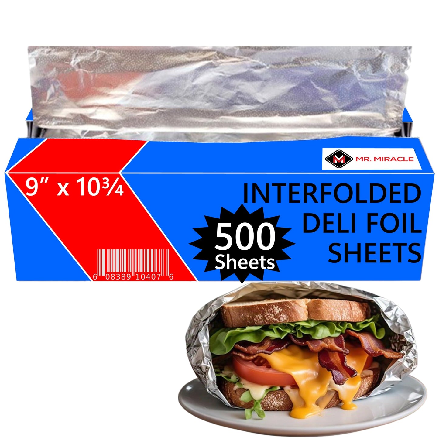 Box of Pre-Cut Aluminum Foil Sheets - Wide and Heat-Tolerant Deli Foil Sheets, 100% Aluminum, Ideal for Food Wrapping, Grilling & Freezing, Convenient Dispenser