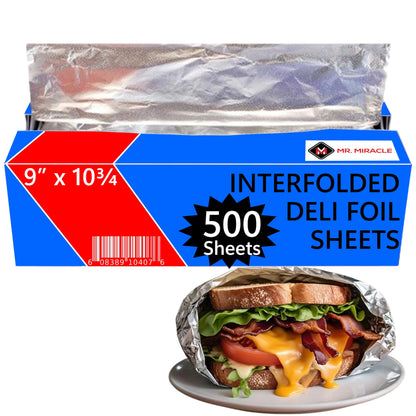 Box of Pre-Cut Aluminum Foil Sheets - Wide and Heat-Tolerant Deli Foil Sheets, 100% Aluminum, Ideal for Food Wrapping, Grilling & Freezing, Convenient Dispenser