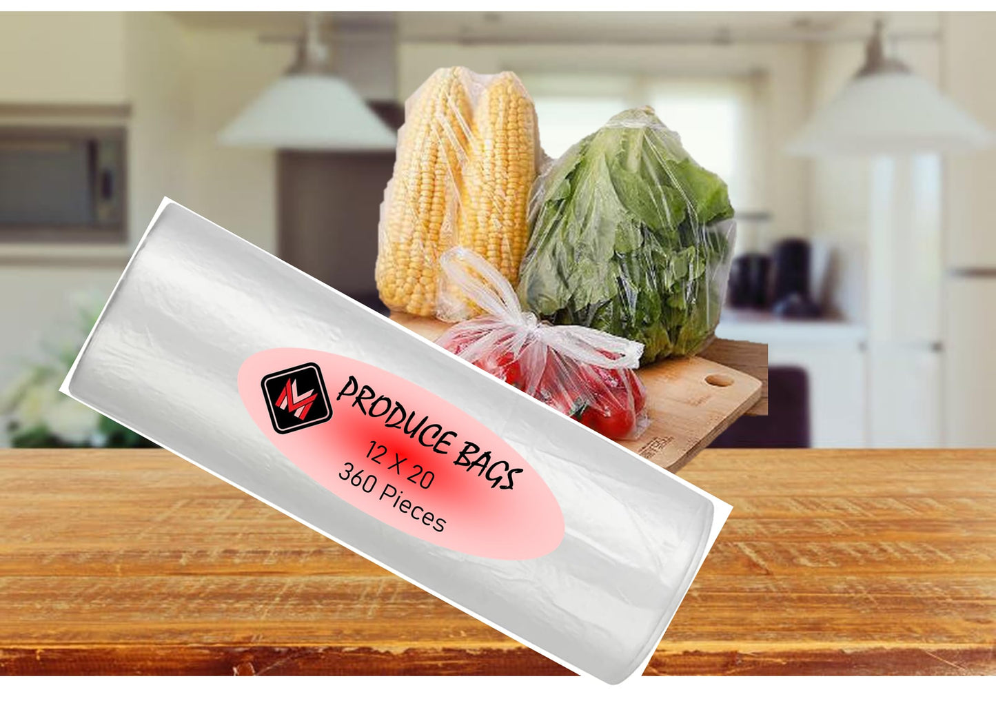 Mr Miracle Plastic Produce Bags for Food Storage - 12"x20" Clear Grocery Bag for Fruits, Vegetables, Bread - Easy Peel-Off Design, Continuous Roll, 1.75" Core, Pack of 350 Bags [1 roll]
