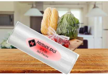 Mr Miracle Plastic Produce Bags for Food Storage - 12"x20" Clear Grocery Bag for Fruits, Vegetables, Bread - Easy Peel-Off Design, Continuous Roll, 1.75" Core, Pack of 350 Bags [1 roll]
