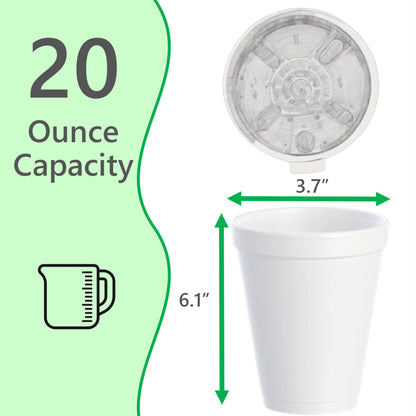 Foam Cups for Hot and Cold Drinks With Lids, USA-Made 50-Pack - Ideal Styrofoam Coffee Cups, Insulating To-Go Cups for Soda, Tea, Juice - Sturdy, Disposable and comparable to Industry standard