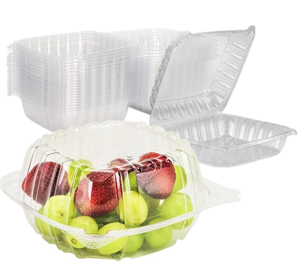 Mr Miracle Clamshell Containers - Clear Disposable Plastic To-Go, Leak-Resistant and Durable for Delivery like Uber Eats, Ideal for Cakes, Salads, Small Sandwich, Personalizable