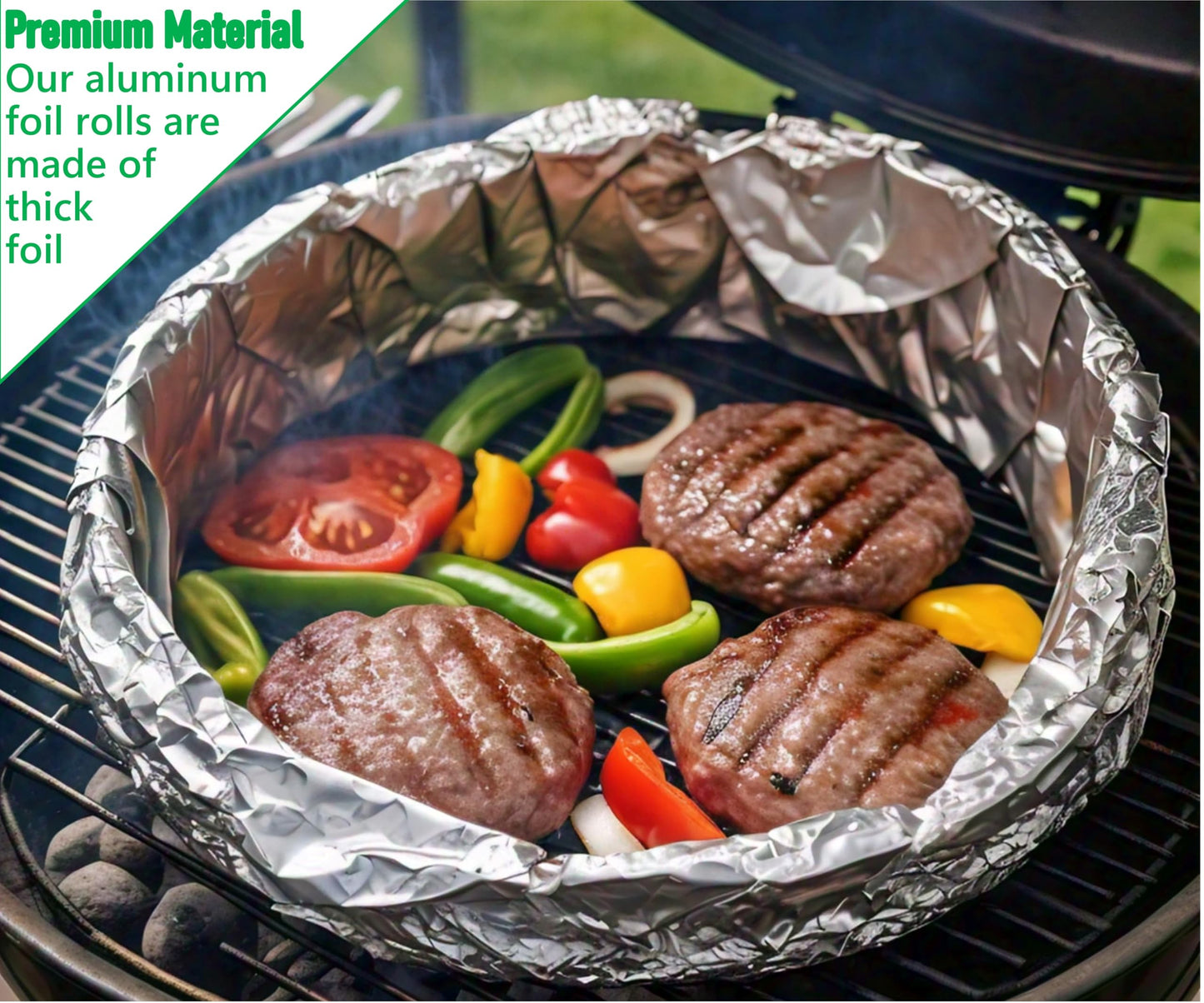 Heavy Duty Aluminum Foil Roll with Easy Tear Dispenser - 200 FT x 12 Inch Wide Tin Foil for Food Wrapping, BBQ, Grilling & Roasting - Non-Stick Aluminum Roll for Kitchen Use