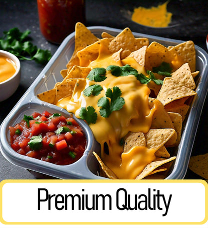 Mr Miracle Disposable Plastic Nacho Trays with 2 Compartments - 12oz Crystal Clear Nachos Trays for Cheese Dip, Concession Stands, Movie Nights & Sports Parties - Leak-Resistant & Freezer Safe…