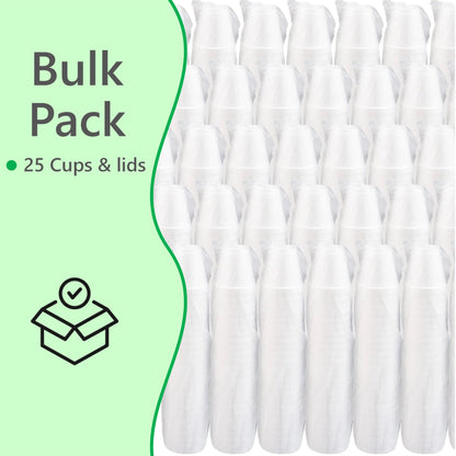 Foam Cups for Hot and Cold Drinks With Lids, USA-Made 50-Pack - Ideal Styrofoam Coffee Cups, Insulating To-Go Cups for Soda, Tea, Juice - Sturdy, Disposable and comparable to Industry standard
