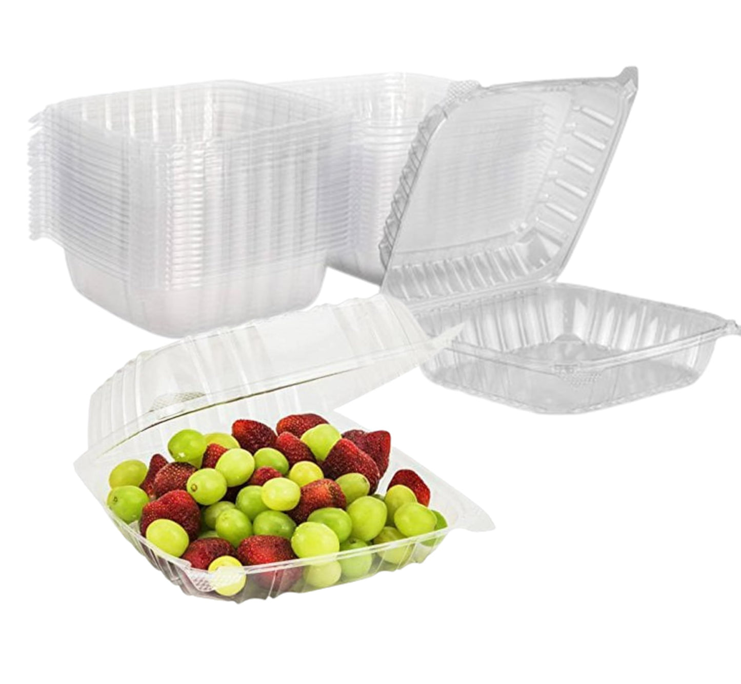Mr Miracle Clamshell Containers - Clear Disposable Plastic To-Go, Leak-Resistant and Durable for Delivery like Uber Eats, Ideal for Cakes, Salads, Small Sandwich, Personalizable