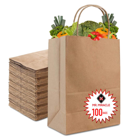 57 Lb Large Kraft Paper Grocery Bags with Handles - 12 x 17 x 7 - Durable, Reusable & Eco-Friendly Shopping Bags, Brown Kraft Take-Out Bags for Retail, To-Go, Any Occasion