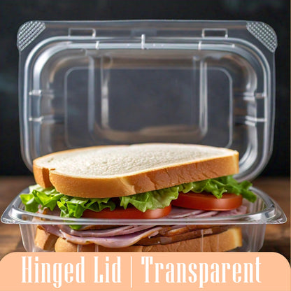 Mr Miracle Clamshell Containers - Clear Disposable Plastic To-Go, Leak-Resistant and Durable for Delivery like Uber Eats, Ideal for Cakes, Salads, Small Sandwich, Personalizable