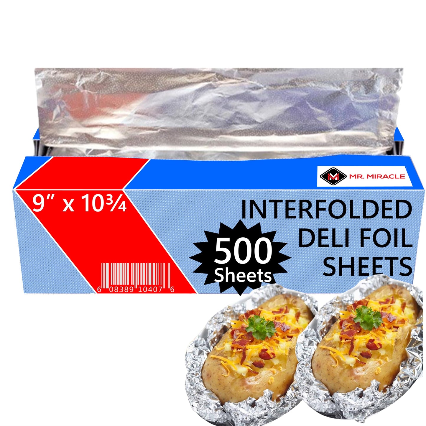 Box of Pre-Cut Aluminum Foil Sheets - Wide and Heat-Tolerant Deli Foil Sheets, 100% Aluminum, Ideal for Food Wrapping, Grilling & Freezing, Convenient Dispenser