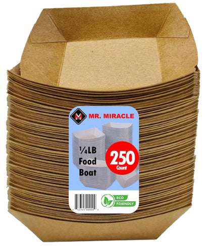 Mr Miracle Kraft Paper Food Tray. 1/4 - Pound Size. Disposable, Recyclable and Fully Biodegradable. Made in USA
