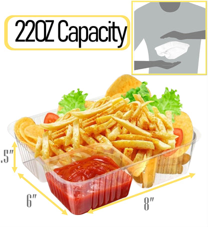Mr Miracle Disposable Plastic Nacho Trays with 2 Compartments - 12oz Crystal Clear Nachos Trays for Cheese Dip, Concession Stands, Movie Nights & Sports Parties - Leak-Resistant & Freezer Safe…
